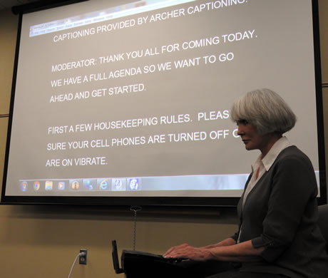 Archer Captioning providing captions at an Hearing Loss Association of Oregon meeting
